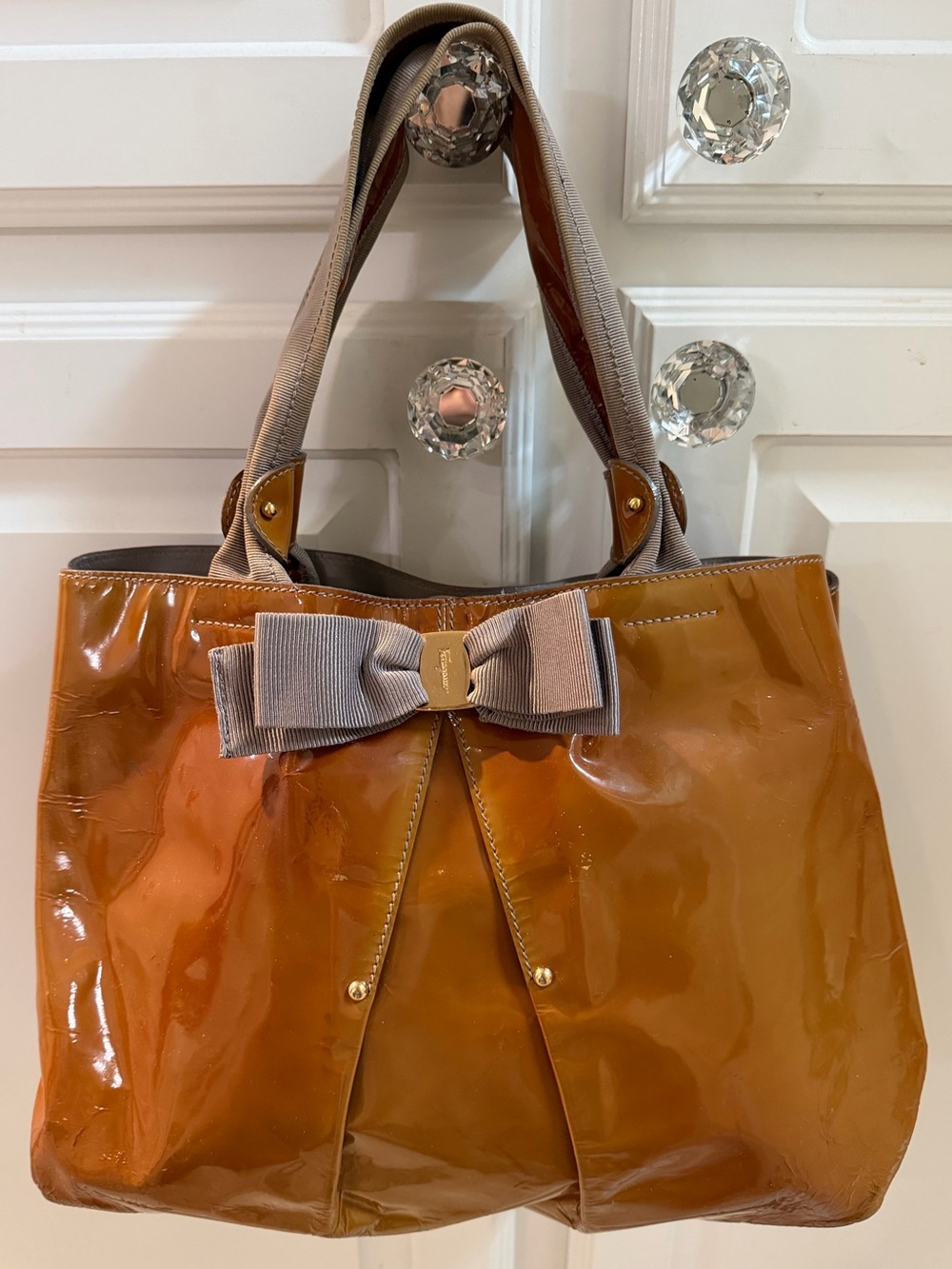 Salvatore Ferragamo Patent Leather Satchel with Bow